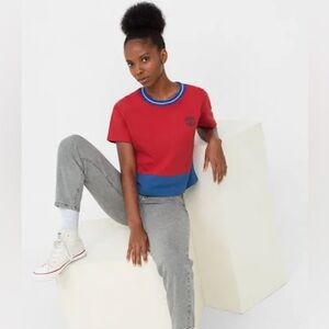 NWT FC BARCELONA Crop Tee Red Blue Sold Out Womens Small Official Fan Shirt